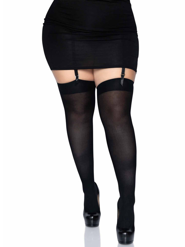 Plus Size Opaque Nylon Thigh Highs - Black - PLUS SIZE