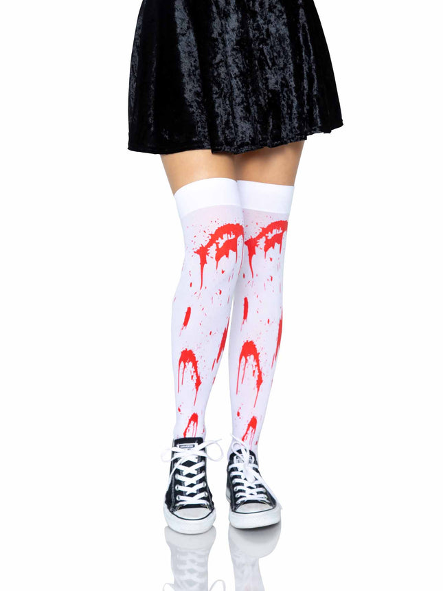 Bloody Zombie Thigh Highs - White/Red - O/S