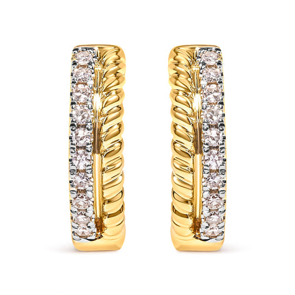 10K Yellow Gold 1/10 Cttw Diamond and Rope Twist Huggy Hoop Earrings (H-I Color, I1-I2 Clarity)