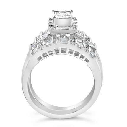 Sterling Silver 1.0 Cttw Diamond Composite Head Bridal Engagement Ring Set