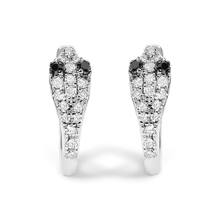 10K White Gold 1/5 Cttw Diamond Snake Eyes Huggy Hoop Earrings