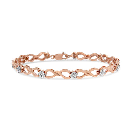 10K Rose Gold 1/2 cttw Diamond Cluster and Infinity Weave Link Bracelet (H-I Color, I2-I3 Clarity) - Size 7"