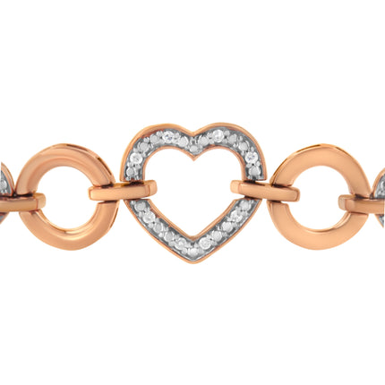 14K Rose Gold Plated .925 Sterling Silver Diamond Accent Circle and Heart Link Adjustable 6â€-10â€ Bolo Bracelet (I-J Color, I3 Clarity)