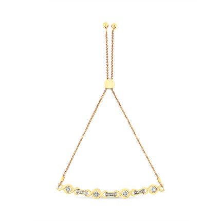 14K Yellow Gold Plated .925 Sterling Silver Channel Set Diamond Accent Twist 4â€-10â€ Adjustable Bolo Bracelet (I-J Color, I3 Clarity)