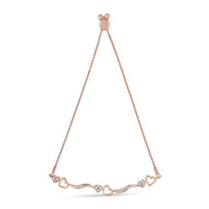 14K Rose Gold Plated .925 Sterling Silver 1/10 Cttw Diamond Wave and Hearts 4â€-10â€ Adjustable Bolo Bracelet (I-J Color, I3 Clarity)