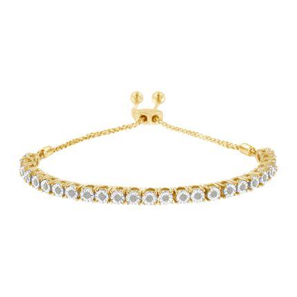 10K Yellow Gold over .925 Sterling Silver 1/4 Cttw Miracle-Set Diamond 4â€-10â€ Adjustable Bolo Tennis Bracelet (I-J Color, I3 Clarity)
