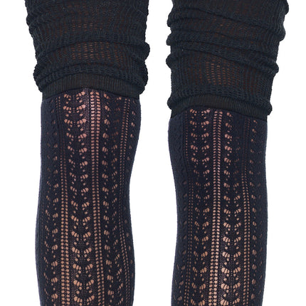Acrylic Pointelle Over The Knee Scrunch Sock - Black - O/S
