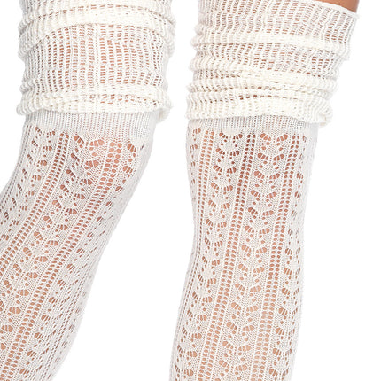 Acrylic Pointelle Over The Knee Scrunch Sock - Ivory - O/S