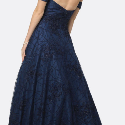 Juliet 692 Long Embroidered Lace Ball Gown Dress With Arm Band