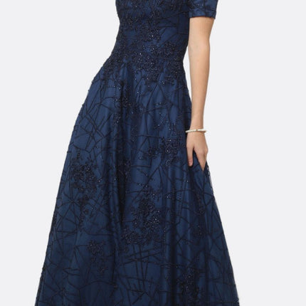 Juliet 692 Long Embroidered Lace Ball Gown Dress With Arm Band