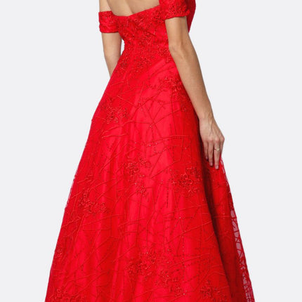 Juliet 692 Long Embroidered Lace Ball Gown Dress With Arm Band