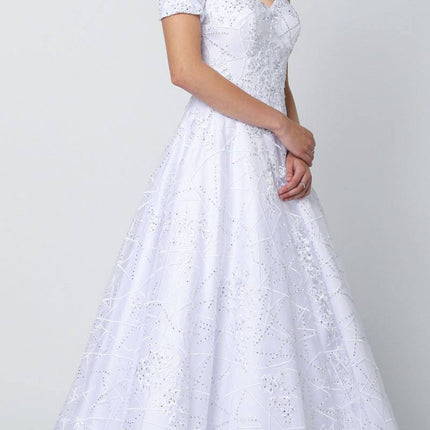 Juliet 692 Long Embroidered Lace Ball Gown Dress With Arm Band