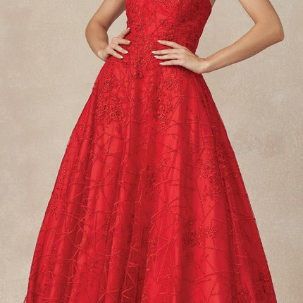 Juliet 692 Long Embroidered Lace Ball Gown Dress With Arm Band