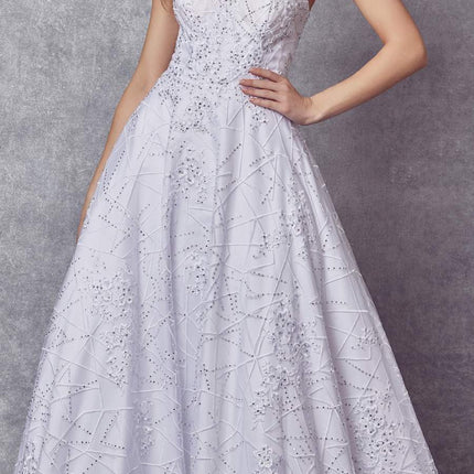 Juliet 692 Long Embroidered Lace Ball Gown Dress With Arm Band