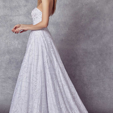 Juliet 692 Long Embroidered Lace Ball Gown Dress With Arm Band
