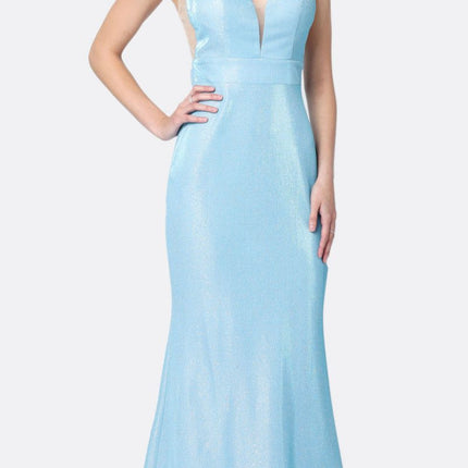 Juliet 695 Glitter Sheath Dress Floor Length Deep-V Neckline