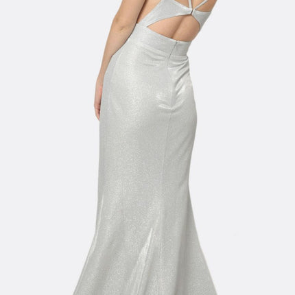 Juliet 695 Glitter Sheath Dress Floor Length Deep-V Neckline