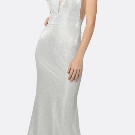 Juliet 695 Glitter Sheath Dress Floor Length Deep-V Neckline