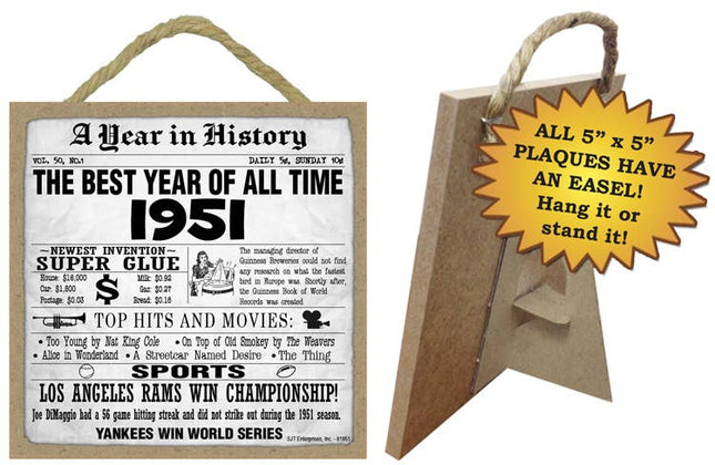 1951 A Year in History Plaques 5" x 5" wood plaque/sign