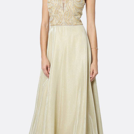 Juliet 699 Metallic Glitter Dress Embellished Bodice V-Neck Sleeveless