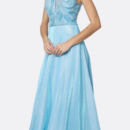 Juliet 699 Metallic Glitter Dress Embellished Bodice V-Neck Sleeveless