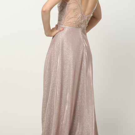 Juliet 699 Metallic Glitter Dress Embellished Bodice V-Neck Sleeveless