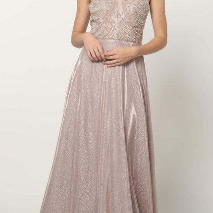Juliet 699 Metallic Glitter Dress Embellished Bodice V-Neck Sleeveless