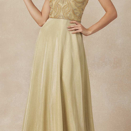 Juliet 699 Metallic Glitter Dress Embellished Bodice V-Neck Sleeveless