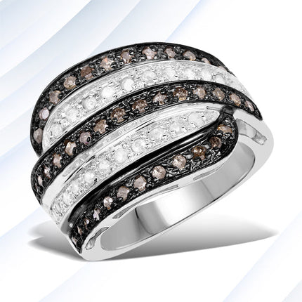0.80 Carat Genuine Brown Diamond and White Diamond .925 Sterling Silver Ring