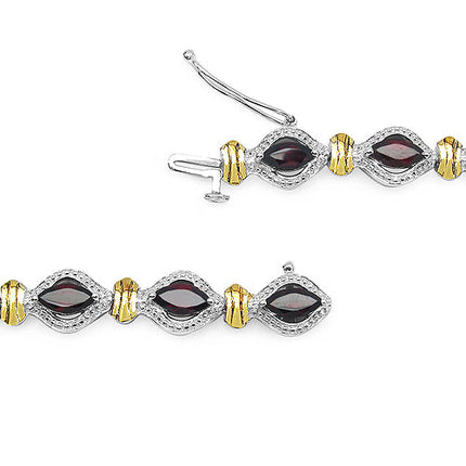 Two Tone Plated 8.45 Carat Genuine Garnet .925 Sterling Silver Bracelet