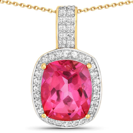 Pink Topaz Pendant 6.87 Carat with White Topaz – 925 Sterling Silver Necklace