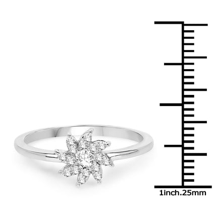 0.18 Carat Genuine White Diamond 14K White Gold Ring (E-F-G Color, SI Clarity)