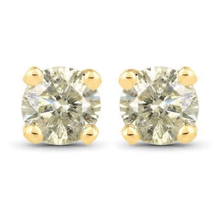 0.92 Carat Genuine LB Diamond 14K Yellow Gold Earrings