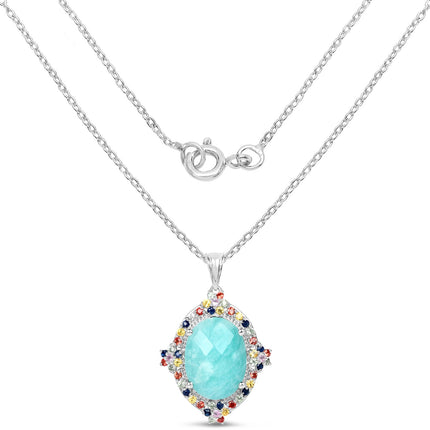 18.50 Carat Genuine Multi Stone .925 Sterling Silver Pendant