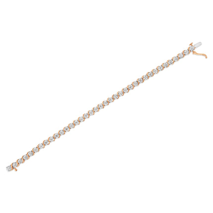 14K Rose Gold Plated .925 Sterling Silver 1/10 Cttw Diamond Round Miracle Plate and "S" Link Tennis Bracelet (I-J Color, I2- I3 Clarity) - 7"