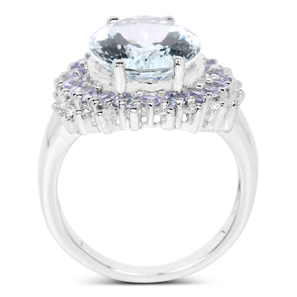 Aquamarine Tanzanite White Topaz Ring 5.30 Carat 925 Sterling Silver Jewelry
