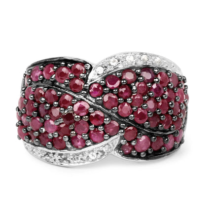 3.06 Carat Genuine Ruby & White Topaz .925 Sterling Silver Ring