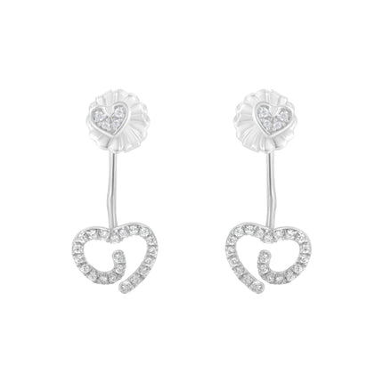 .925 Sterling Silver 1/4 Cttw Diamond Swirl Heart Front/Back Earrings (I-J Color, I2-I3 Clarity)