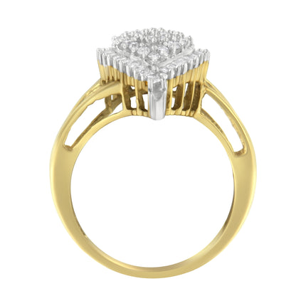 14K Yellow and White Gold 1.00 Cttw Round and Baguette-Cut Diamond Ballerina Cocktail Ring (H-I Color, SI2-I1 Clarity)