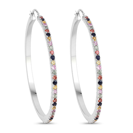 2.24 Carat Genuine Multi Sapphire .925 Sterling Silver Earrings