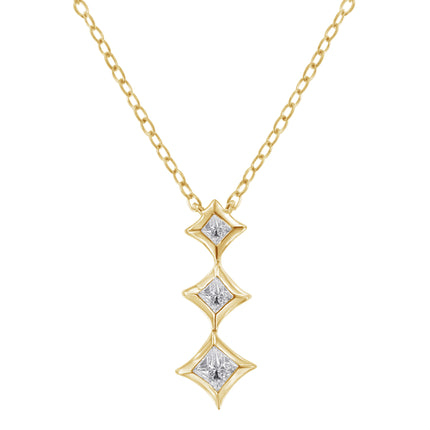 10K White Gold 1/5 Cttw Princess Cut Diamond 3 Stone Drop 18" Pendant Necklace (H-I Color, SI2-I1 Clarity)