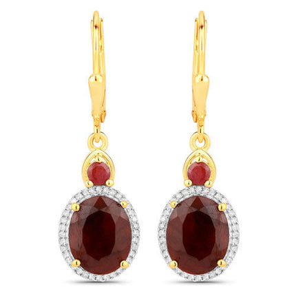 6.98 Carat Dyed Ruby and White Diamond .925 Sterling Silver Earrings