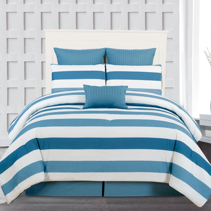 7-Piece: Cabana Stripe Reversible Hypoallergenic Comforter Set