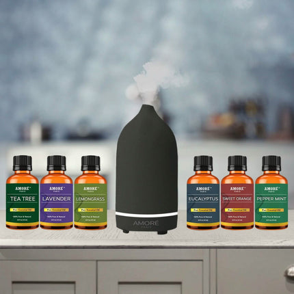 7-Piece: Ceramic Ultrasonic Aromatherapy Essential Oil Diffuser With Essential Oils