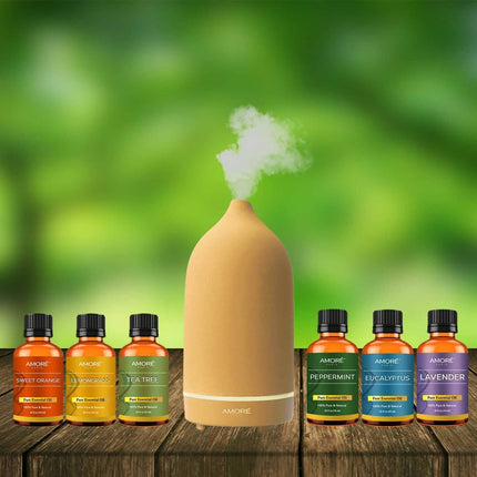 7-Piece: Ultrasonic Aromatherapy Essential Oil Diffuser with Essential Oils