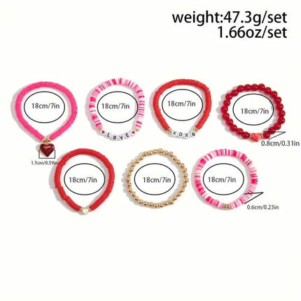 7-Pieces: Fashionable Cute Cartoon Love Heart Charms Pendant Bracelets