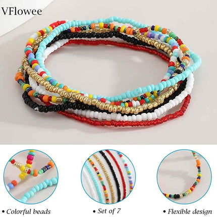 7-Pieces Set: Women's Hand Beaded African Anklet