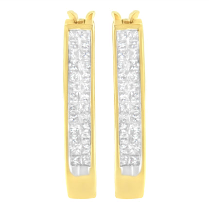 10K Yellow Gold 1/2 Cttw Invisible Set Princess-cut Diamond Hoop Earrings (H-I Color, SI2-I1 Clarity)