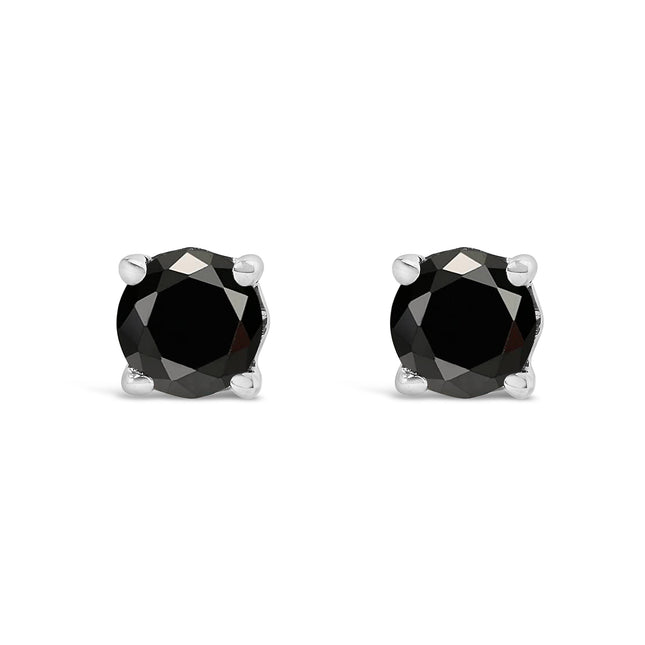.925 Sterling Silver 1/2 Cttw Black Diamond Solitaire Stud Earrings