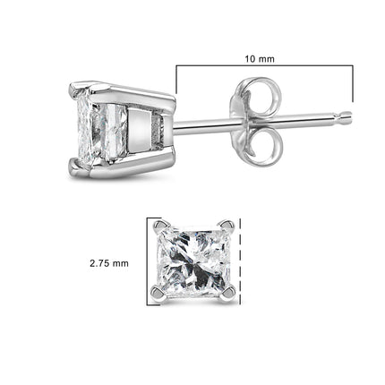 .925 Sterling Silver 1/4 Cttw Princess-Cut Diamond Solitaire Stud Earrings (H-I Color, I1-I2 Clarity)